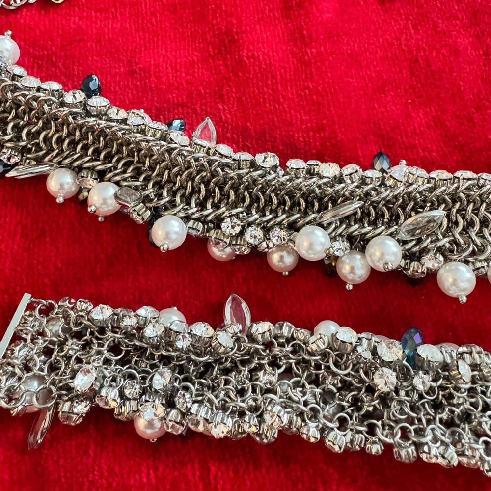 Statement Crystal & Pearl Choker Necklace with Matching Bracelet - Picture 8 of 11